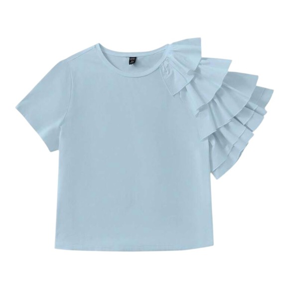 Emery Rose Ruffle Sleeve Top Statement Tee T-Shirt Light Blue Plus Size 2XL‎ - Picture 1 of 10